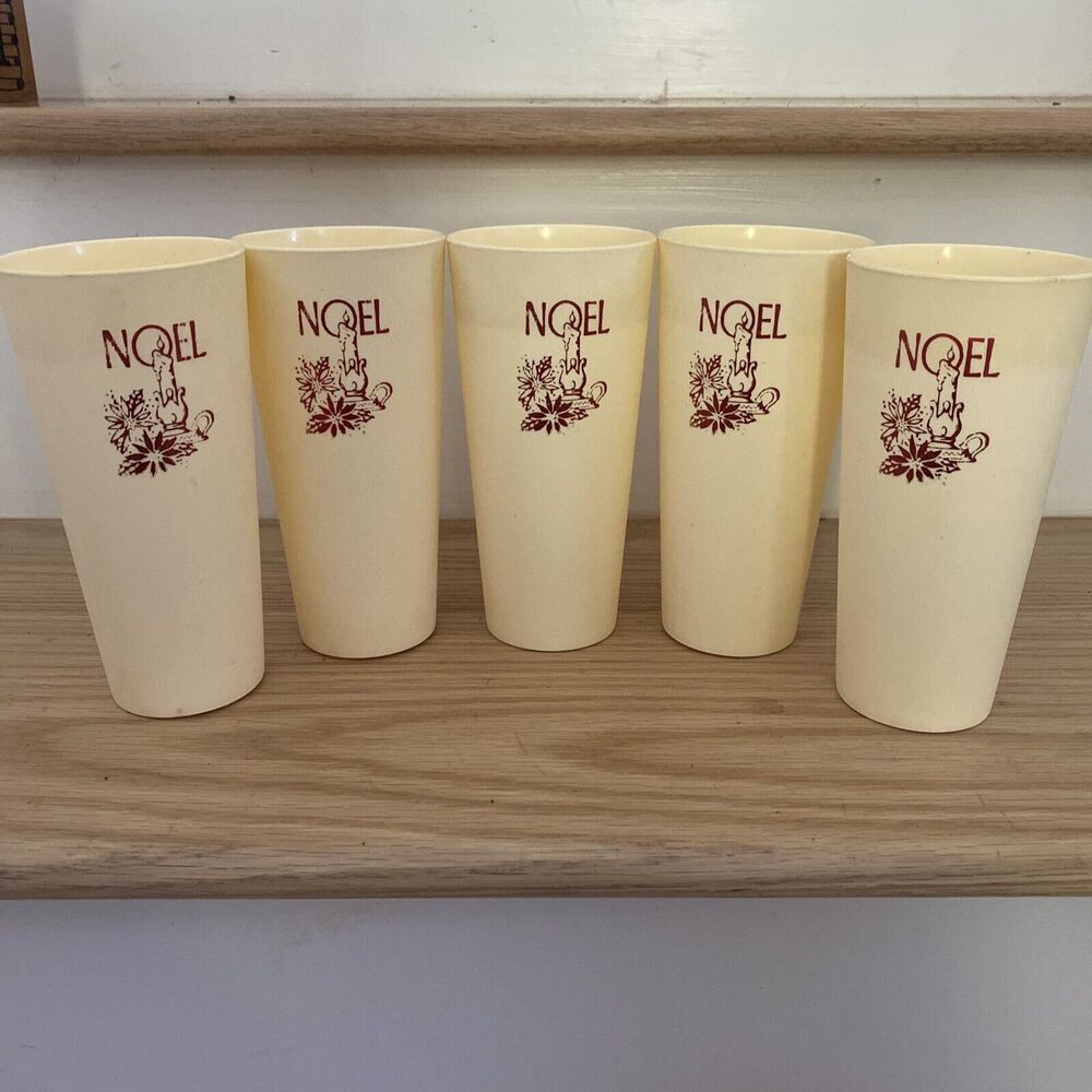 Set Of 5 Noel Plastic Glasses Christmas